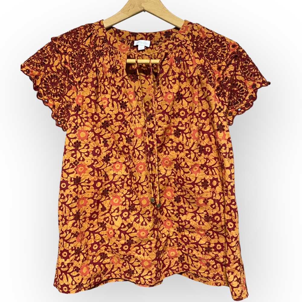 Jennifer & Grace Orange Boho Cotton Flutter Sleeve Top Size M